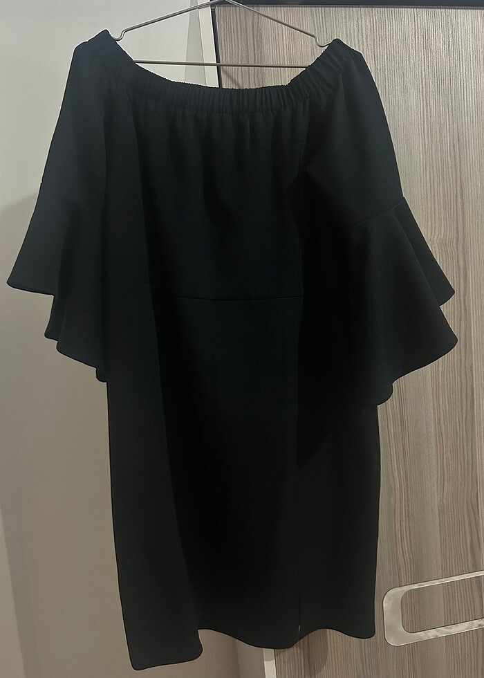 Kayık yaka siyah mini elbise - Görsel 3