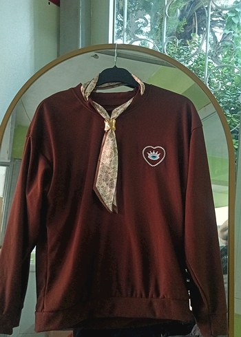 Bordo Kadın Düğmeli Sweatshirt - Görsel 3