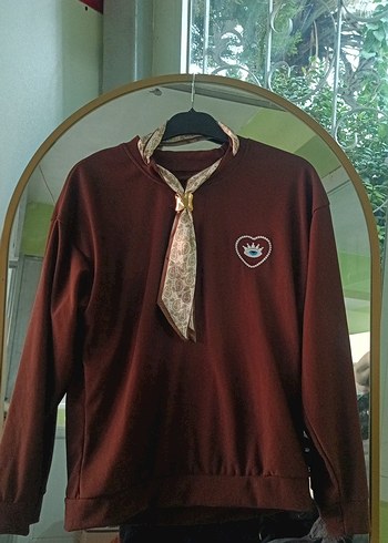 Bordo Kadın Düğmeli Sweatshirt - Görsel 2