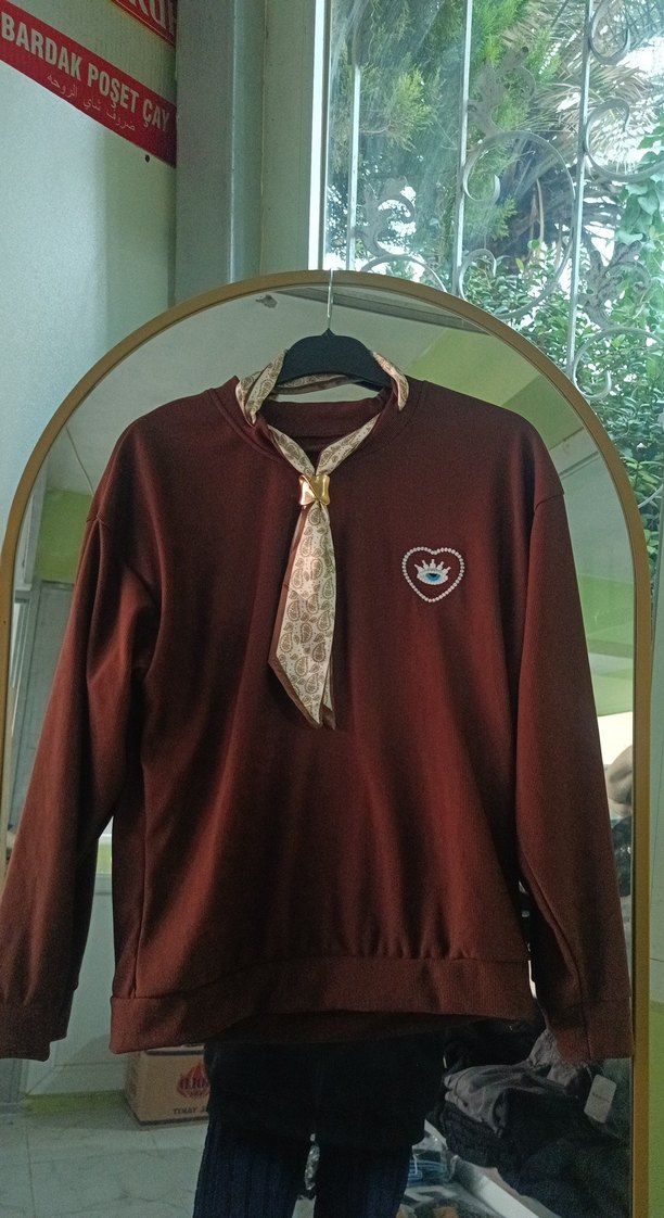 Bordo Kadın Düğmeli Sweatshirt - Görsel 2