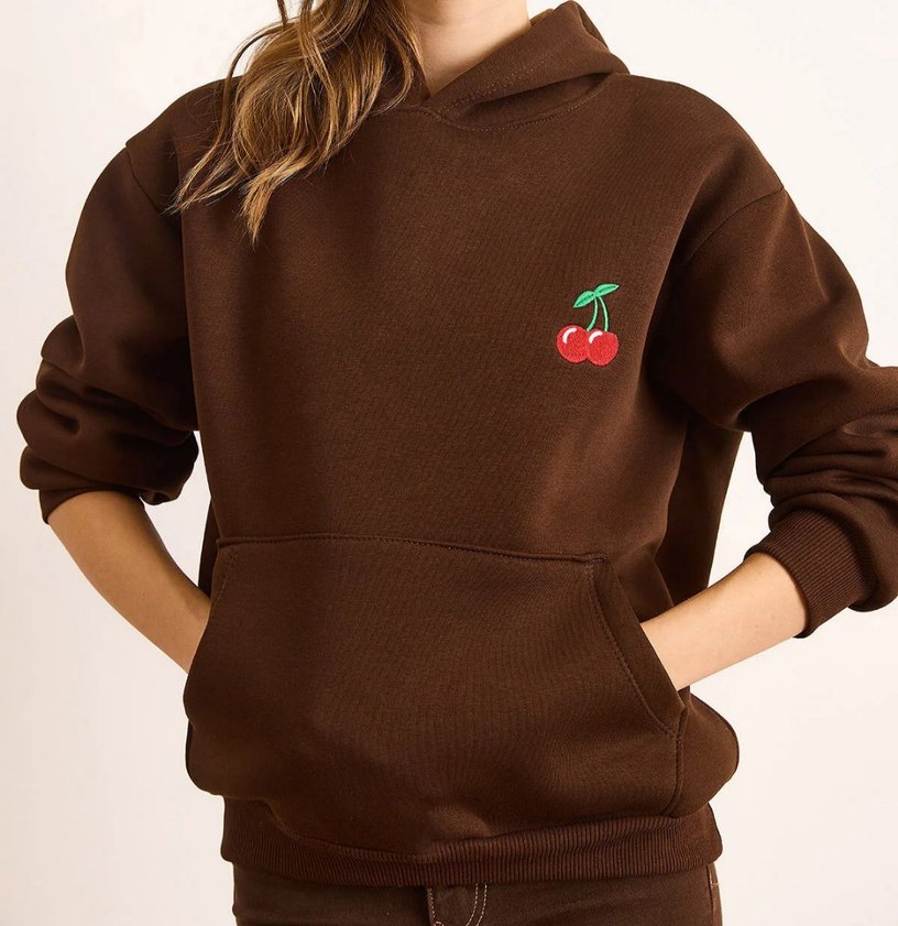 Kahverengi Nakışlı Kadın Sweatshirt - Görsel 2