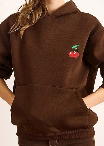 Kahverengi Kapüşonlu Kadın Sweatshirt - Görsel 2