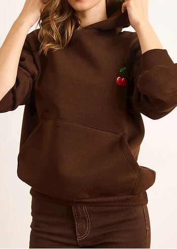 Nakışlı Kahverengi Kadın Sweatshirt - Görsel 3