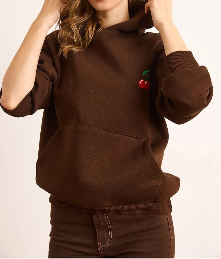 Nakışlı Kahverengi Kadın Sweatshirt - Görsel 3