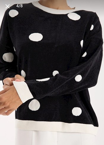 Beyaz Puantiyeli Siyah Kadın Triko Kazak - Görsel 3