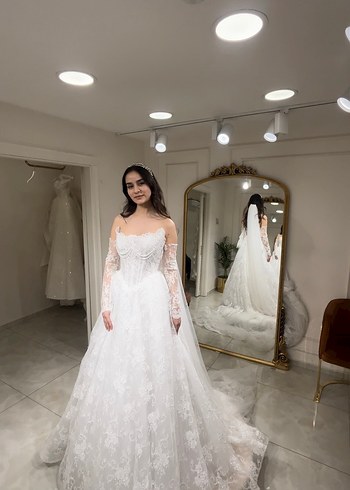 NS SPOSA Modern Klasik Straplez Beyaz A Kesim Gelinlik
