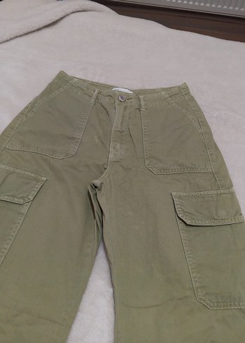 34 Beden haki Renk Kadın Loose Fit Haki Kumaş Pantolon