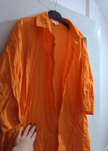 Turuncu Uzun Kollu Keten Gömlek - Görsel 3