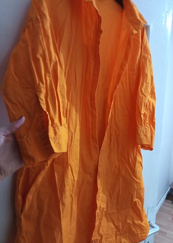 Turuncu Uzun Kollu Keten Gömlek - Görsel 2