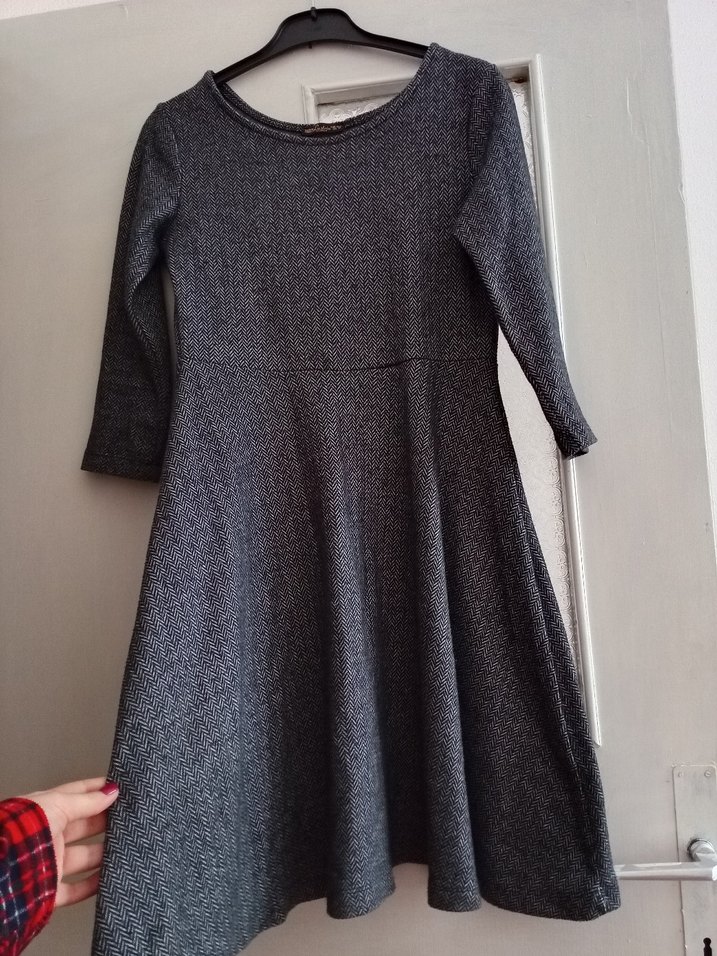 Gri Midi Uzun Kollu Piliseli Kadın Elbise - Görsel 2