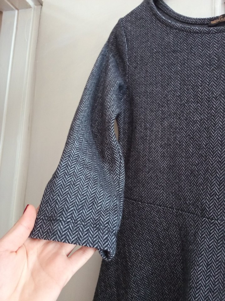 Gri Midi Uzun Kollu Piliseli Kadın Elbise - Görsel 3