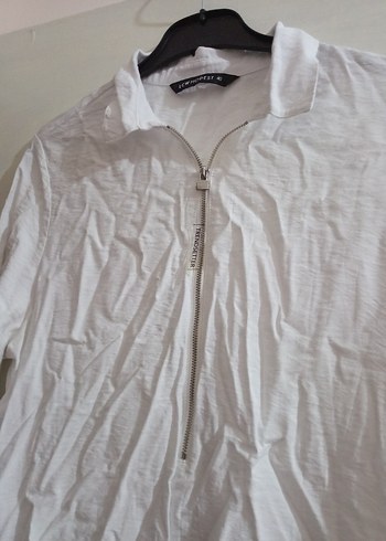 Beyaz Uzun Kollu Keten Gömlek Midi Boy - Görsel 3