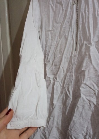 Beyaz Uzun Kollu Keten Gömlek Midi Boy - Görsel 2