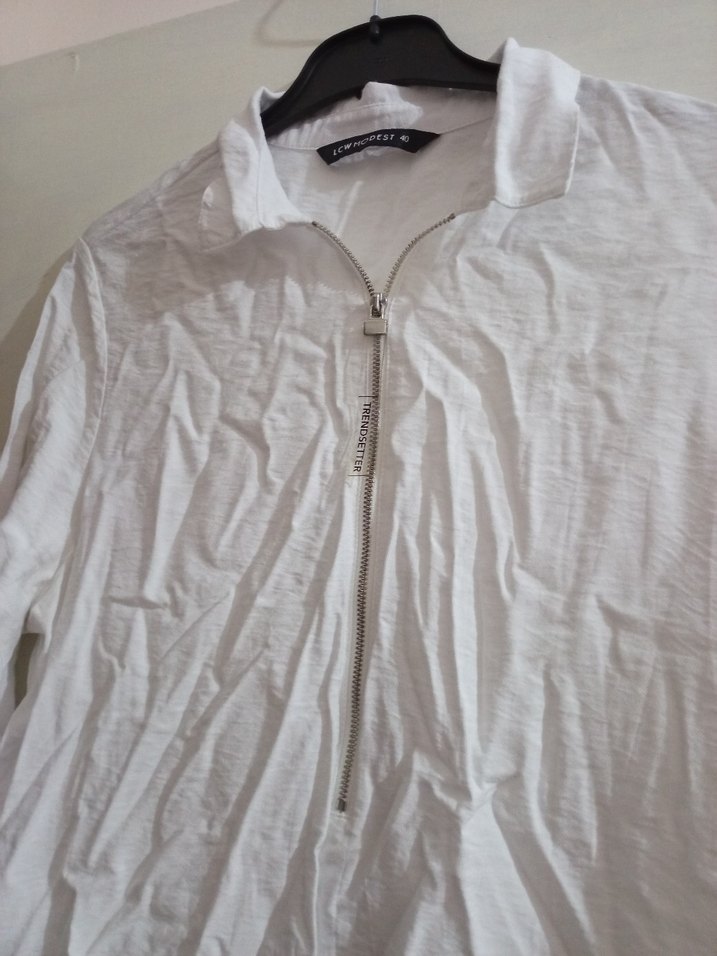 Beyaz Uzun Kollu Keten Gömlek Midi Boy - Görsel 3