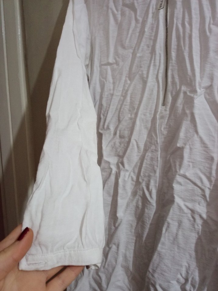 Beyaz Uzun Kollu Keten Gömlek Midi Boy - Görsel 2