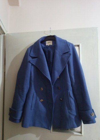 Düğmeli Mavi Midi Kadın Kaban - Görsel 6