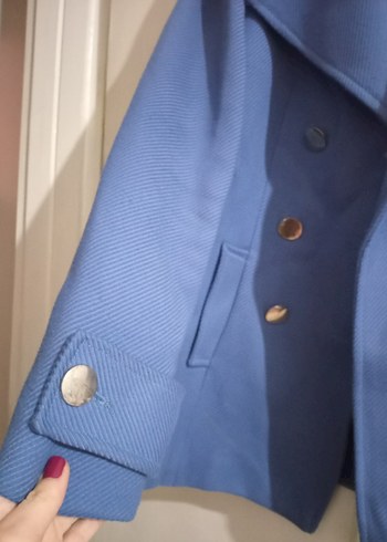 Düğmeli Mavi Midi Kadın Kaban - Görsel 3