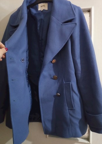 Düğmeli Mavi Midi Kadın Kaban - Görsel 5