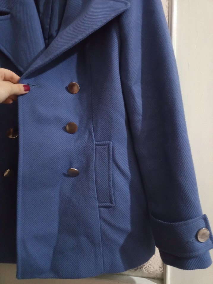 Düğmeli Mavi Midi Kadın Kaban - Görsel 4