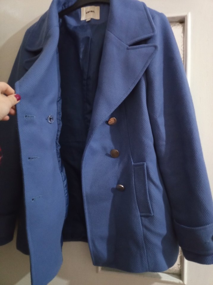 Düğmeli Mavi Midi Kadın Kaban - Görsel 5