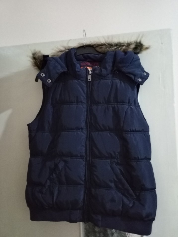 Kürklü Mavi Kadın Şişme Yelek - Görsel 2