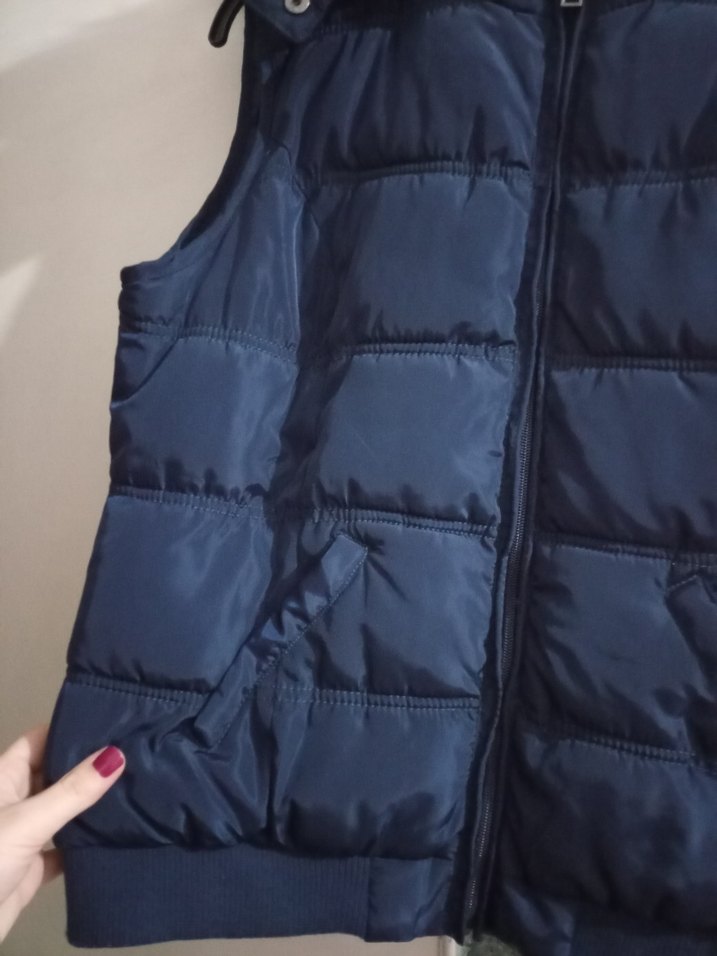 Kürklü Mavi Kadın Şişme Yelek - Görsel 3