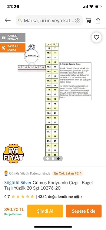 Afrodit 925 ayar gümüs baget yüzük