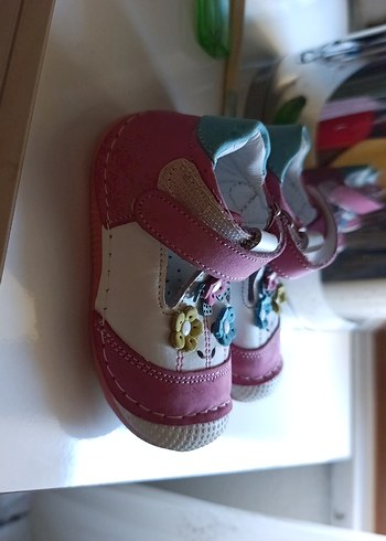 Kız Çocuk Pembe Çiçekli İlk Adım Ayakkabısı - Görsel 3