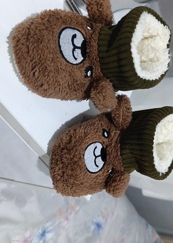 Kız Çocuk Kahverengi Nakışlı Sıcak Terlik - Görsel 2