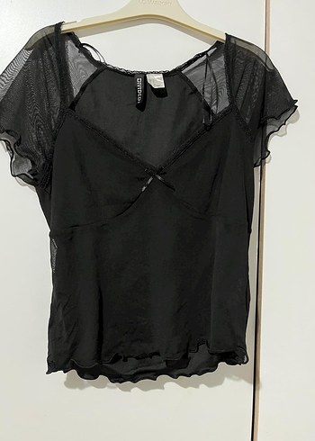 H&M H&M Dantel Detaylı Siyah Gotik Mini Bluz