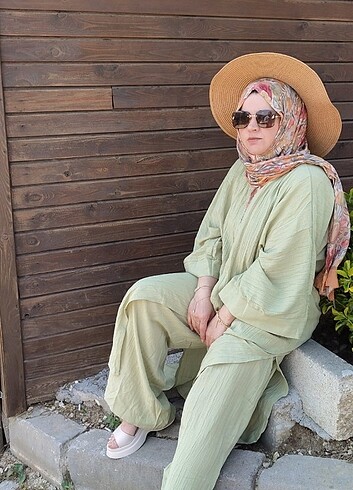 gofre kumas ikili efsane yeşil takim yazın rengi - Görsel 5