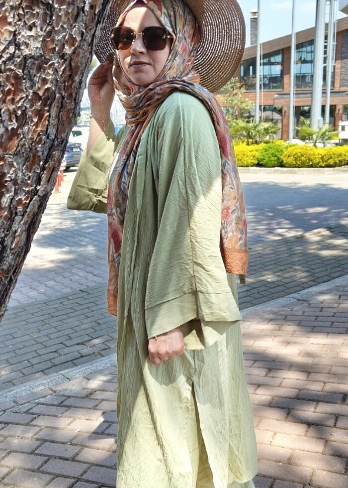 gofre kumas ikili efsane yeşil takim yazın rengi - Görsel 3