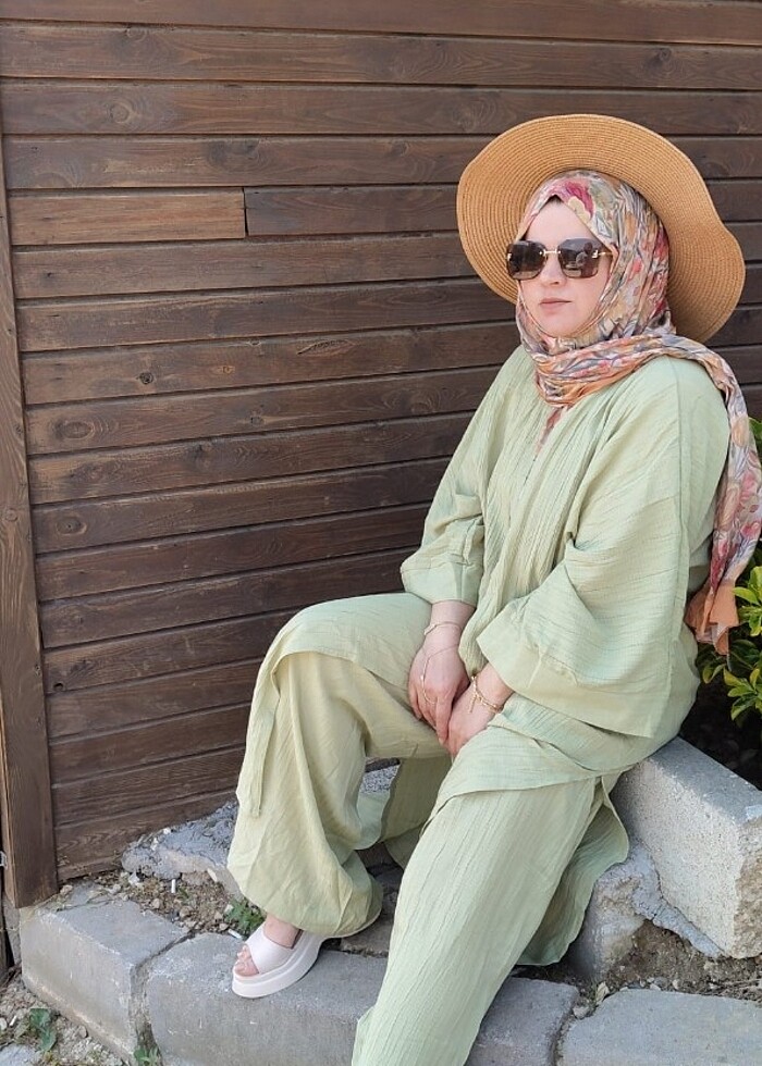 gofre kumas ikili efsane yeşil takim yazın rengi - Görsel 5