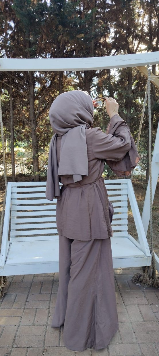 Drapeli Bol Kesim Kadın Takım Kahverengi - Görsel 2