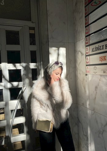 Bershka Gri Kadın Midi Boy Kürk Detaylı Ceket