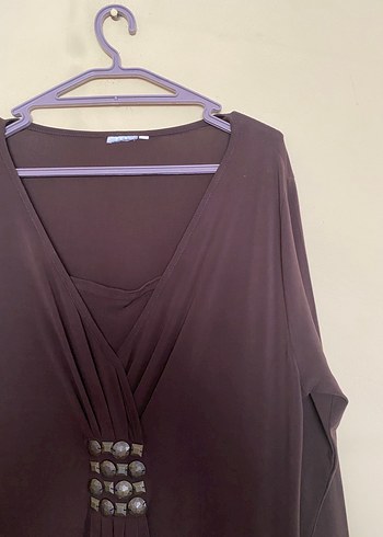 Uzun Kahverengi Drapeli Hamile Tunik - Görsel 2