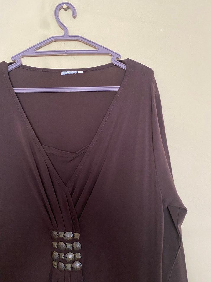 Uzun Kahverengi Drapeli Hamile Tunik - Görsel 2