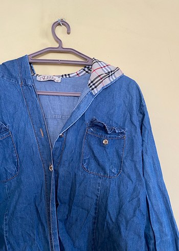 Düğmeli Mavi Kadın Denim Gömlek - Görsel 2