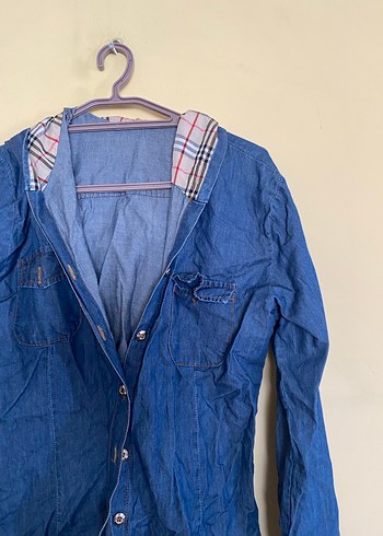 Düğmeli Mavi Kadın Denim Gömlek - Görsel 5