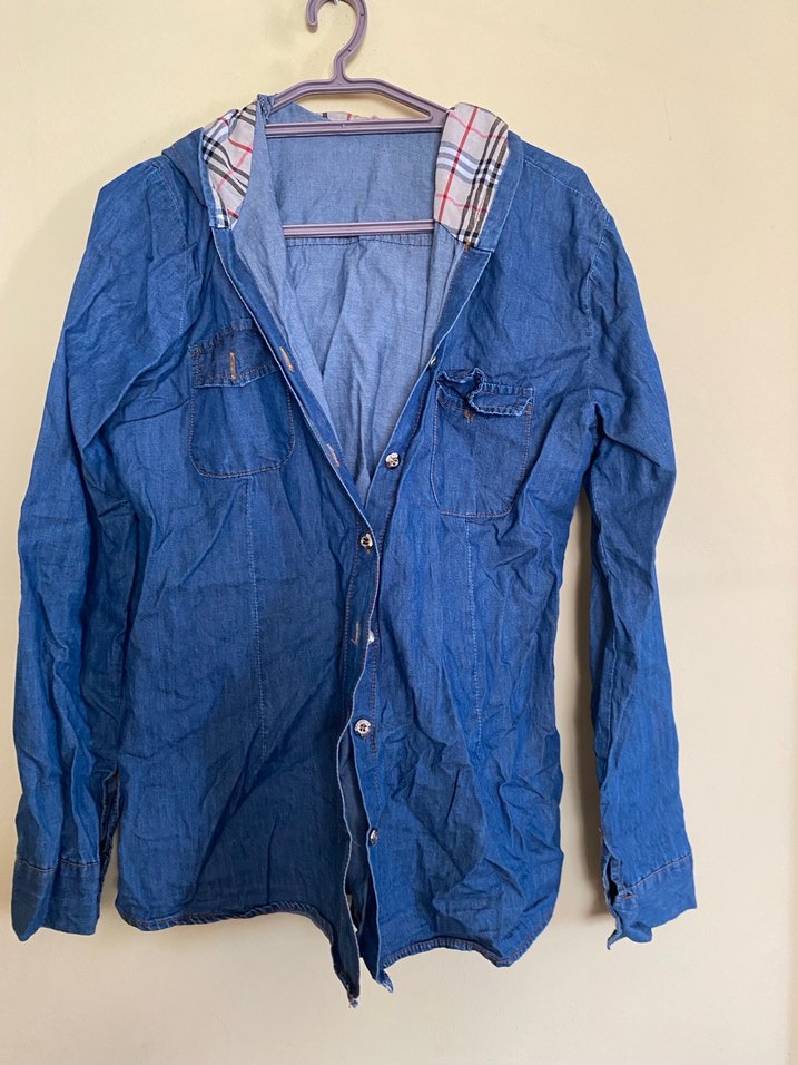 Düğmeli Mavi Kadın Denim Gömlek - Görsel 4