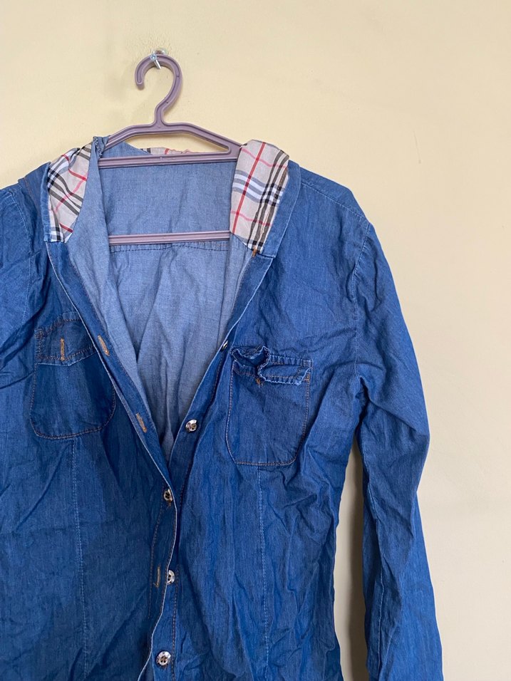 Düğmeli Mavi Kadın Denim Gömlek - Görsel 5