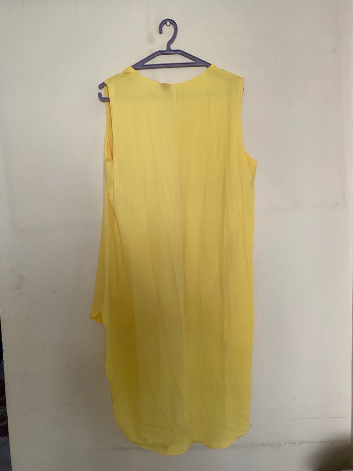 Sarı V Yakalı Midi Kadın Elbise - Görsel 2