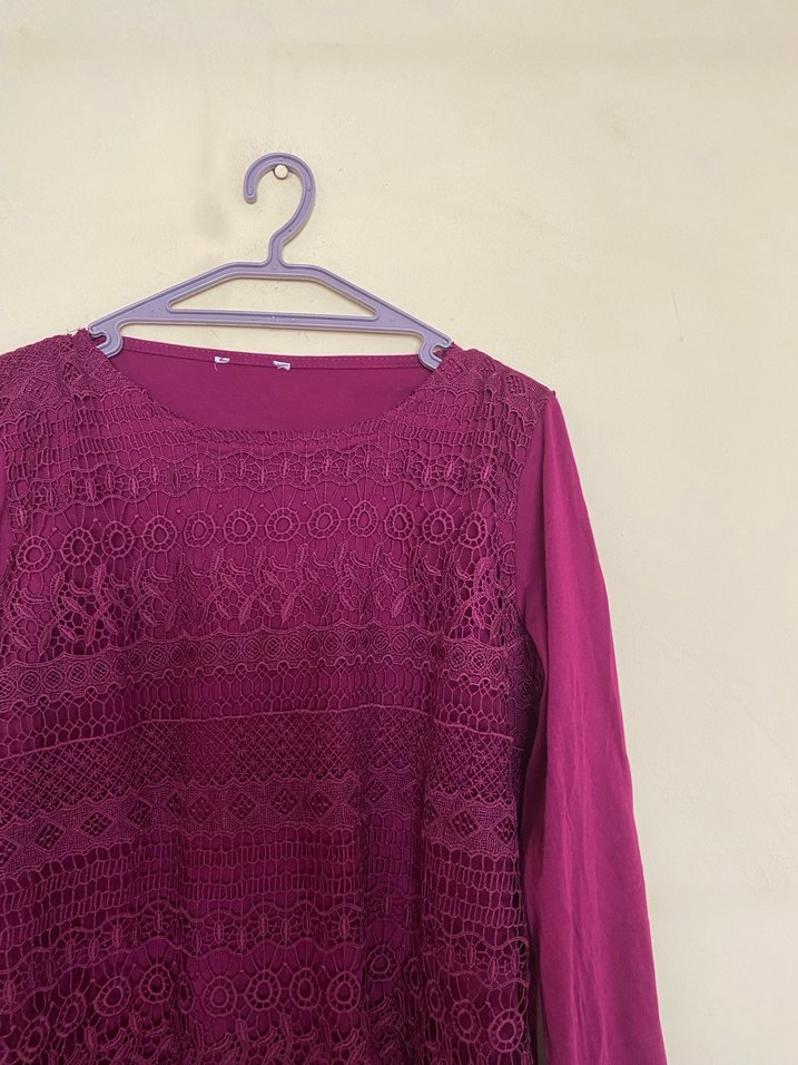 Bordo Dantel Detaylı Bohem Kadın Bluz - Görsel 2