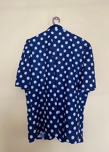 Düğmeli Lacivert Puantiyeli Kısa Kollu Gömlek - Görsel 3