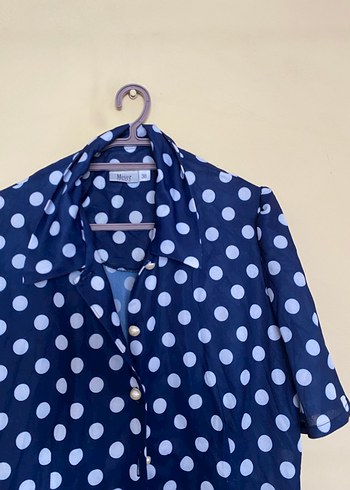 Düğmeli Lacivert Puantiyeli Kısa Kollu Gömlek - Görsel 2