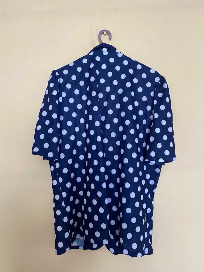 Düğmeli Lacivert Puantiyeli Kısa Kollu Gömlek - Görsel 3