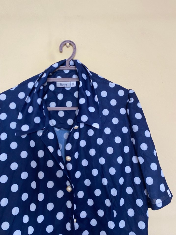 Düğmeli Lacivert Puantiyeli Kısa Kollu Gömlek - Görsel 2