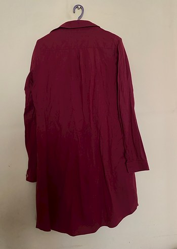 Bordo Düğmeli Uzun Kollu Keten Gömlek - Görsel 3