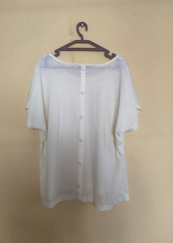 Kadın Beyaz Kısa Kollu Keten Bluz - Görsel 3