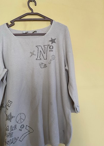 Gri Uzun Kollu Hamile Midi Triko Tişört - Görsel 2